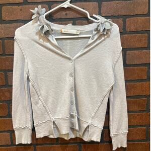 Jpark 100% Cashmere Cardigan Gray Floral Detail XS Lagenlook Soft Luxurious